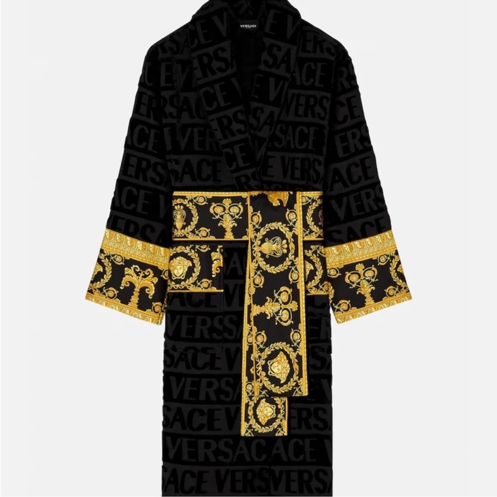 Versace Black Robe with Gold Baroque Design
